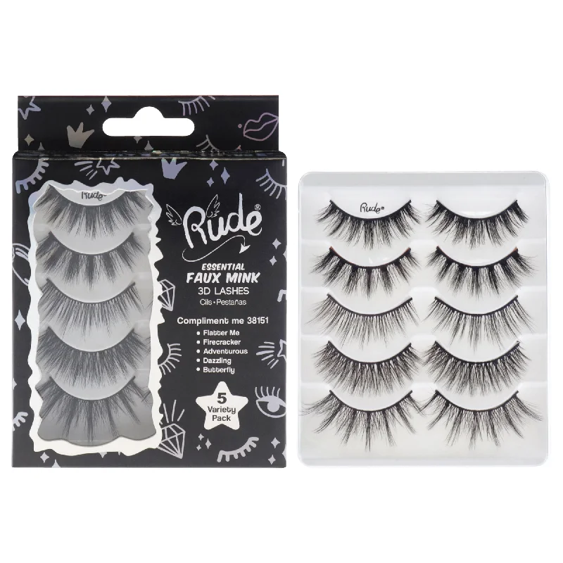 Essential Faux Mink 3D Lashes - Compliment Me by Rude Cosmetics for Women - 5 Pair Eyelashes