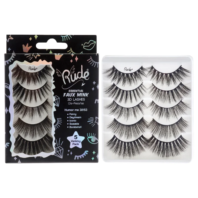 Essential Faux Mink 3D Lashes - Humor Me by Rude Cosmetics for Women - 5 Pair Eyelashes